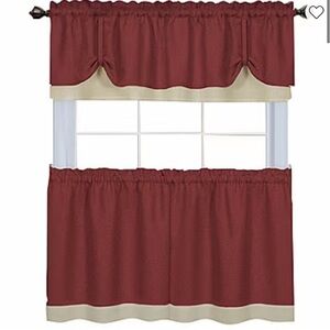 Darcy 3 Piece Tier & Valance Set Burgundy and Cream